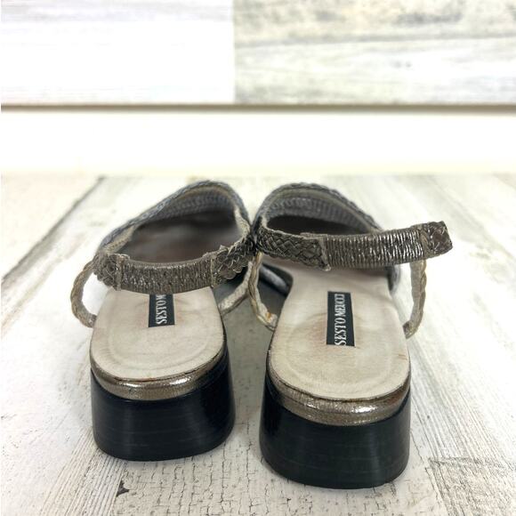 Sesto Meucci Woven womens 7 Narrow Square Toe Leather shoe Silver Italy VINTAGE - Picture 4 of 7